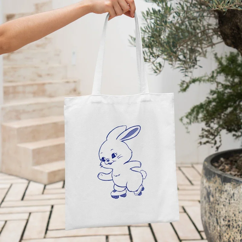 Rabbit Pattern Tote Bag New Jeans Bag Kpop Fashion Shopping Organizer Bags Souvenir for Bunnies Collection Gift Girl New Album