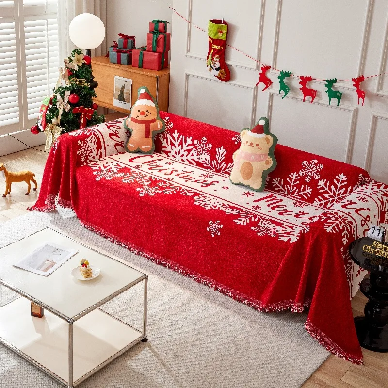 Red Christmas Blanket Sofa Cover Four Seasons Universal Sofa Cover Multifunctional Blanket Christmas Home Decoration Covers 5