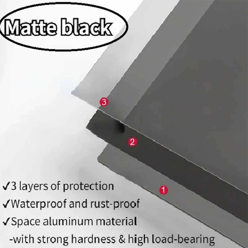ABWP-2X Floating Wall Shelf Black For Kitchen Bathroom Storage Rack Mirror Metal Shower Corner Shelves Organizer B 2