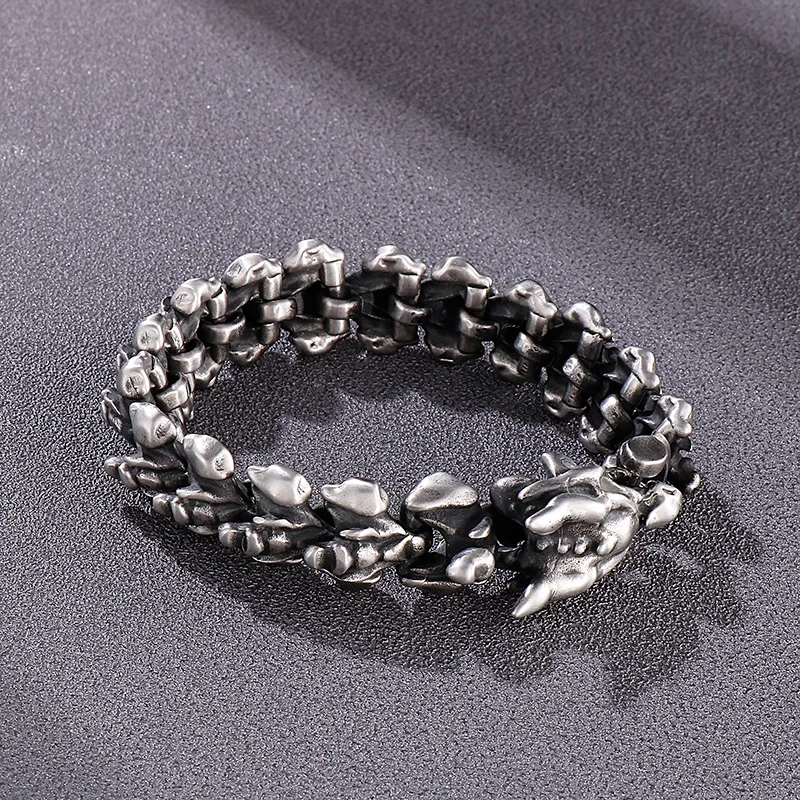 Fongten 21cm Dragon Charm Bracelet For Men Stainless Steel Bone Chain Bangle Bracelets Silver Color Male Gothic Jewelry