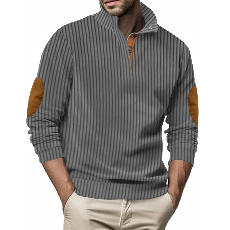 2024 Autumn/Winter Men's Outdoor Leisure Button Stand up Neck Loose Corduroy Colored Sports Sweater Trend