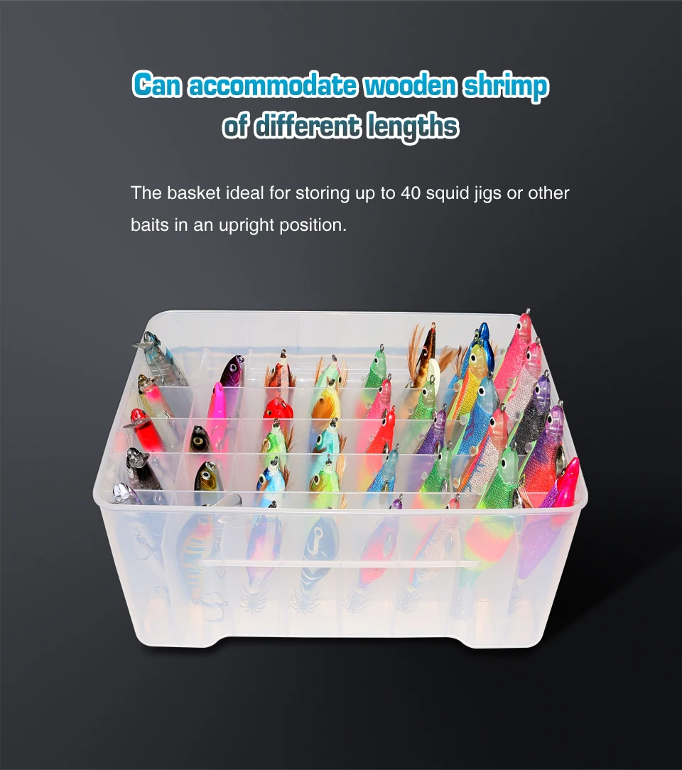 Description Picture 6 of item40 Grids Plastic Fishing Tackle Box Webfoot Octopus Egi Storage Organizer Lined Box Squid Jig Container Hard Lure Sea Tool Case