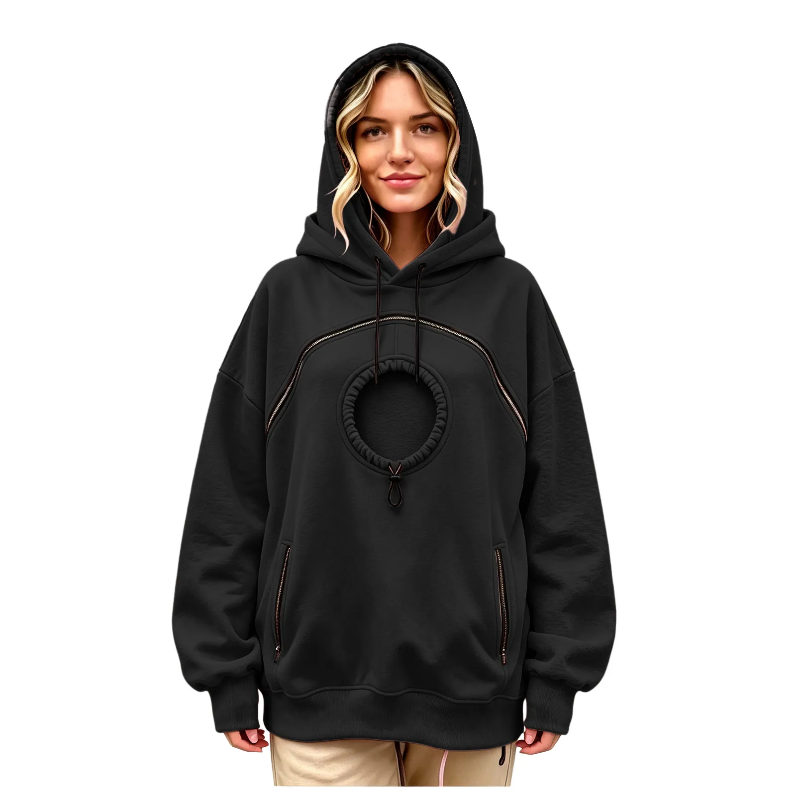 Oversized Hoodie with Pet Pouch Women's Zipper Kangaroo Pocket Sweatshirts for Small Cat & Dog Pet Lover Hoody Hooded Pullover