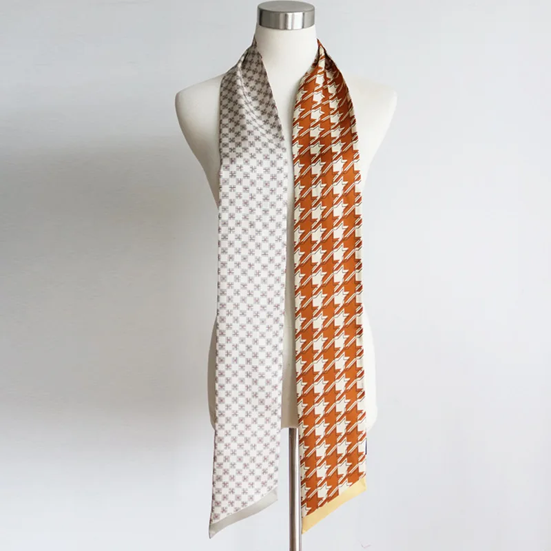 

Swallow Gird DOG TOOTH Hound Tooth Check Elegant Silk Scarf Long Multifunction Double Ribbon Fashion BD19