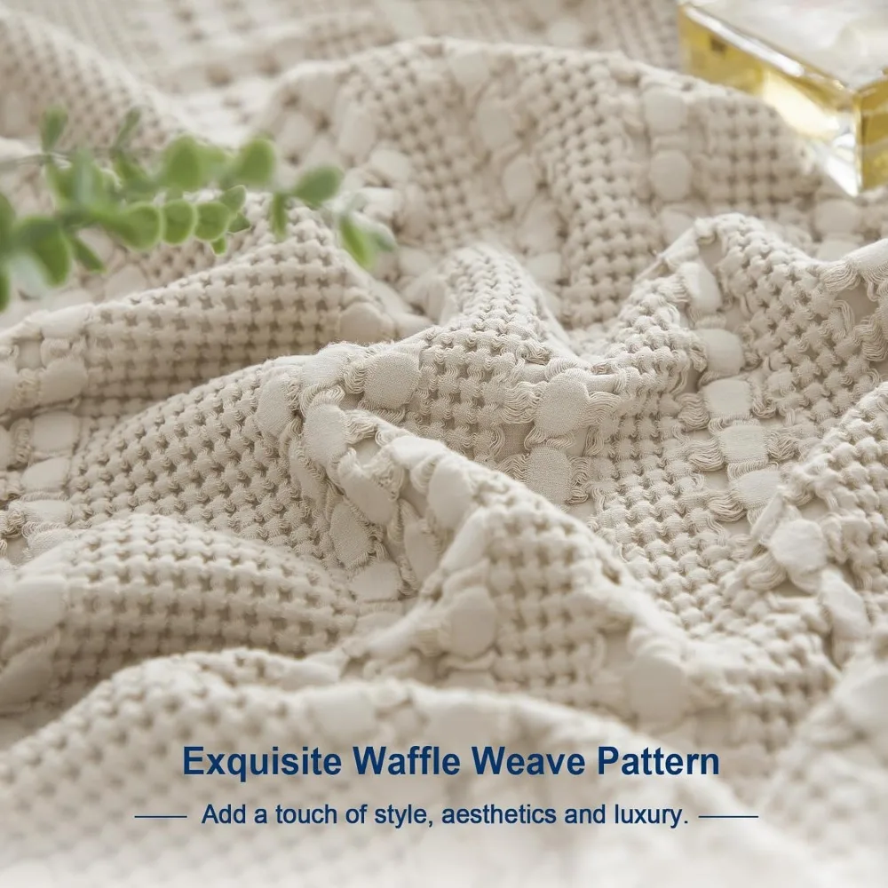 100% pure cotton waffle weave oversized lightweight bed blanket 10'x10' sofa beautiful oversized washed cotton soft blanket