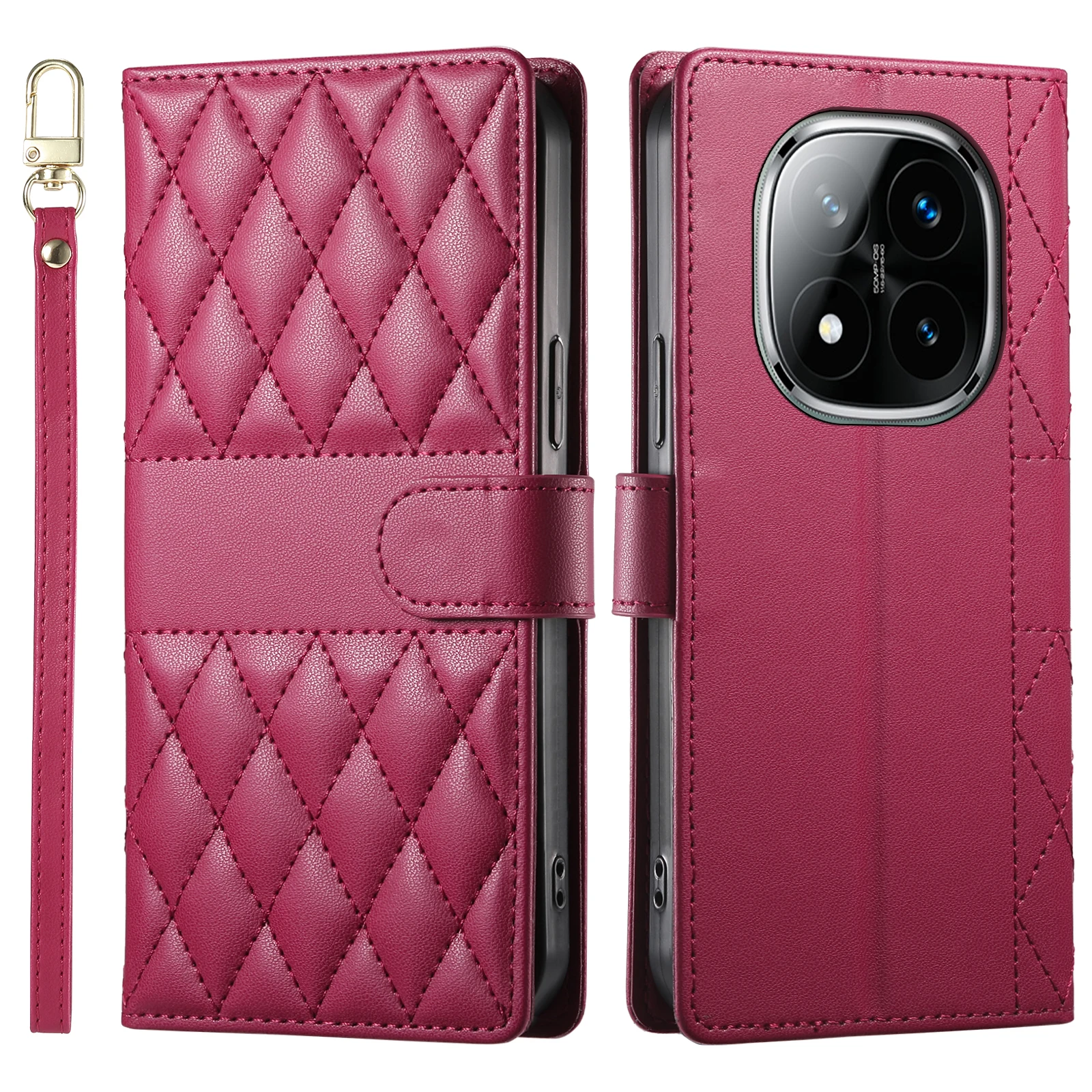 Crossbody Leather Wallet Case with Card Slot and Grid Lanyard – Book Flip Cover