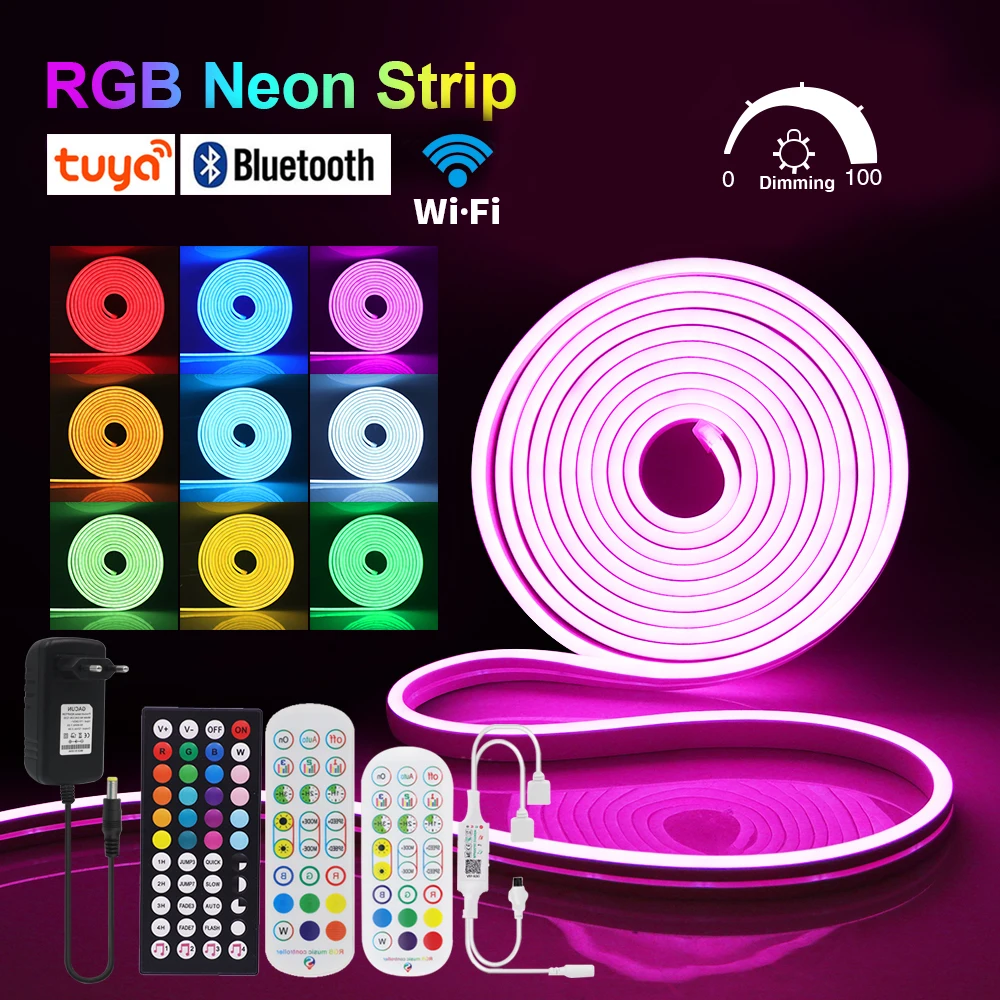 Tuya WiFi Neon Strip DC12V SMD3535 LED Strip Bluetooth RGB Neon Light Sign 6X12MM 96LEDs/m IP67 Waterproof Flexible Ribbon Tape