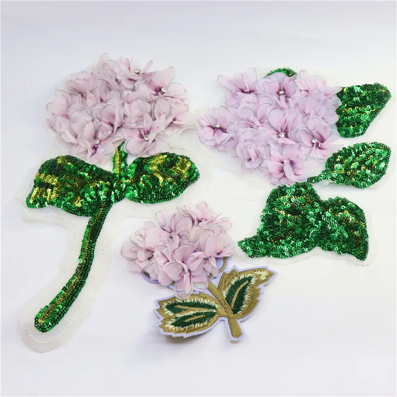 

1PCS Hand-nailed bead yarn floral cloth stick large size clothes decorative decal DIY clothing decorative accessories hydrangea