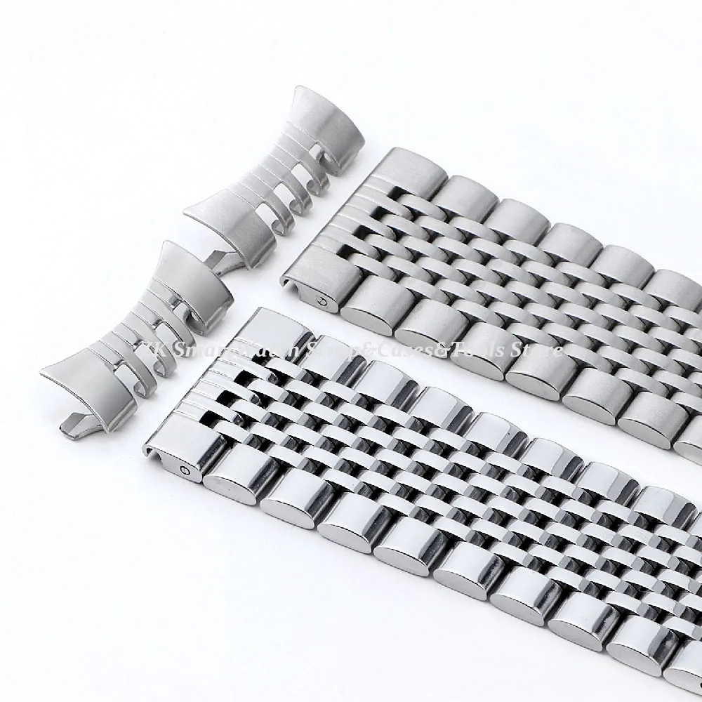 Premium Curved End Stainless Steel Watch Strap with Folding Buckle
