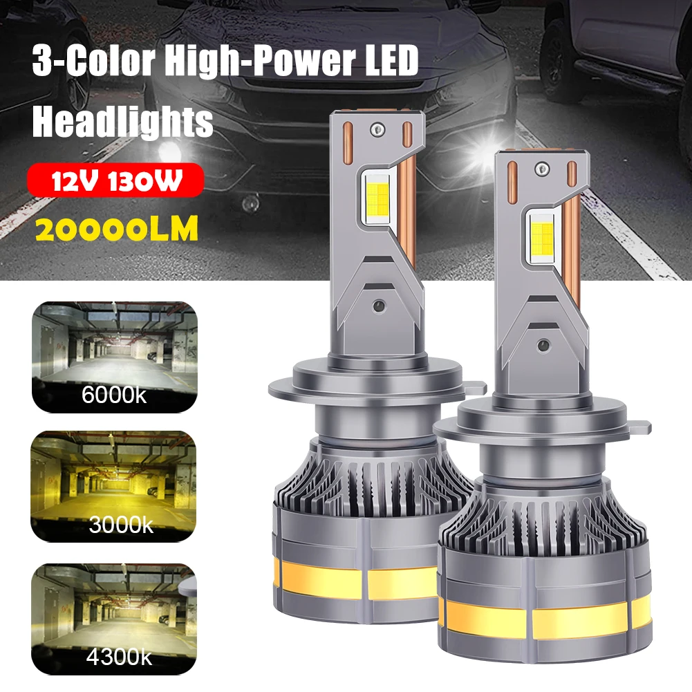 

H4 H7 H1 H8 H9 H11 9005 9006 Car LED Headlight 3000K 4300K 6000K 3-Color LED Bulb 130W 20000LM Car Fog Light Auto Accessories
