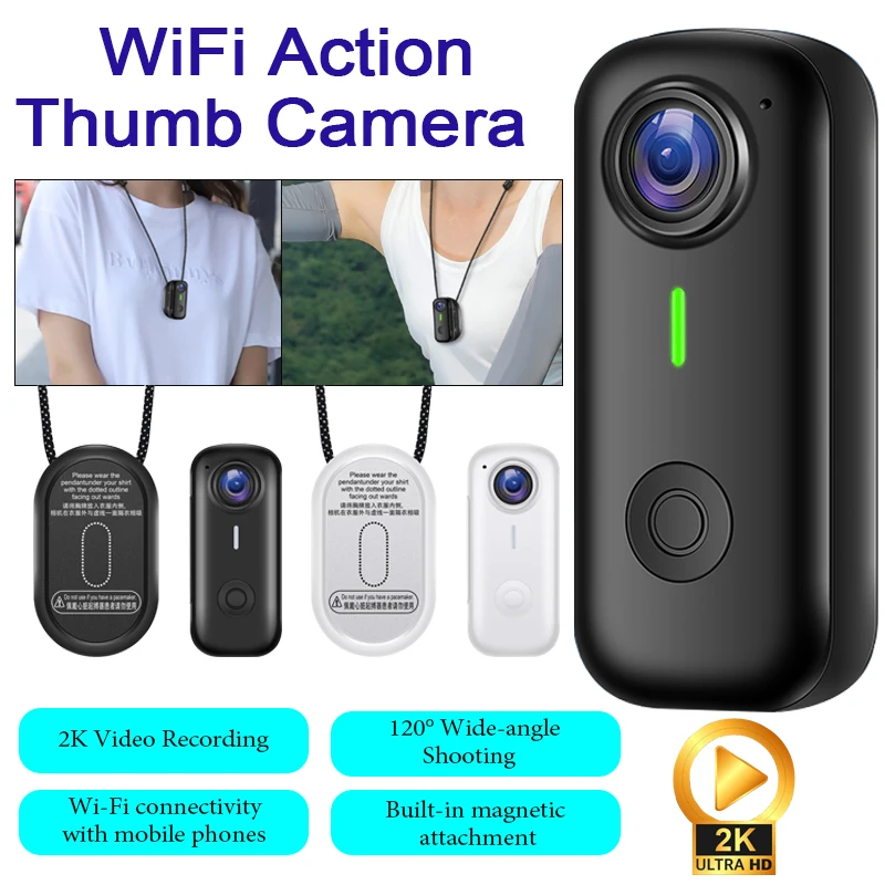 2K 미니 자석형 엄지 사이클링 카메라 방수 케이스 WiFi 120도 와이드 앵글..