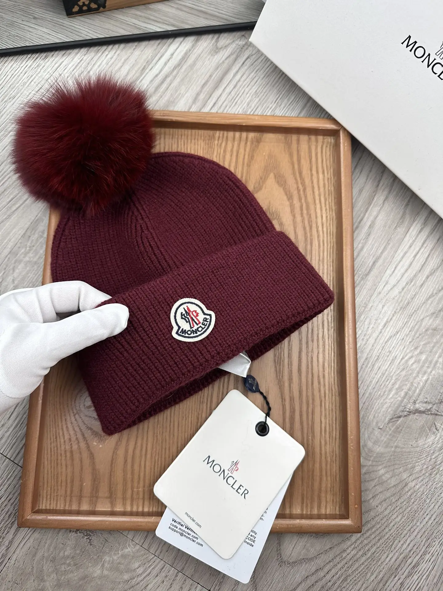 Moncler Bold Red Cotton Hat Moncler Red Cotton Ribbed Pom Pom Beanie One Size main image 3