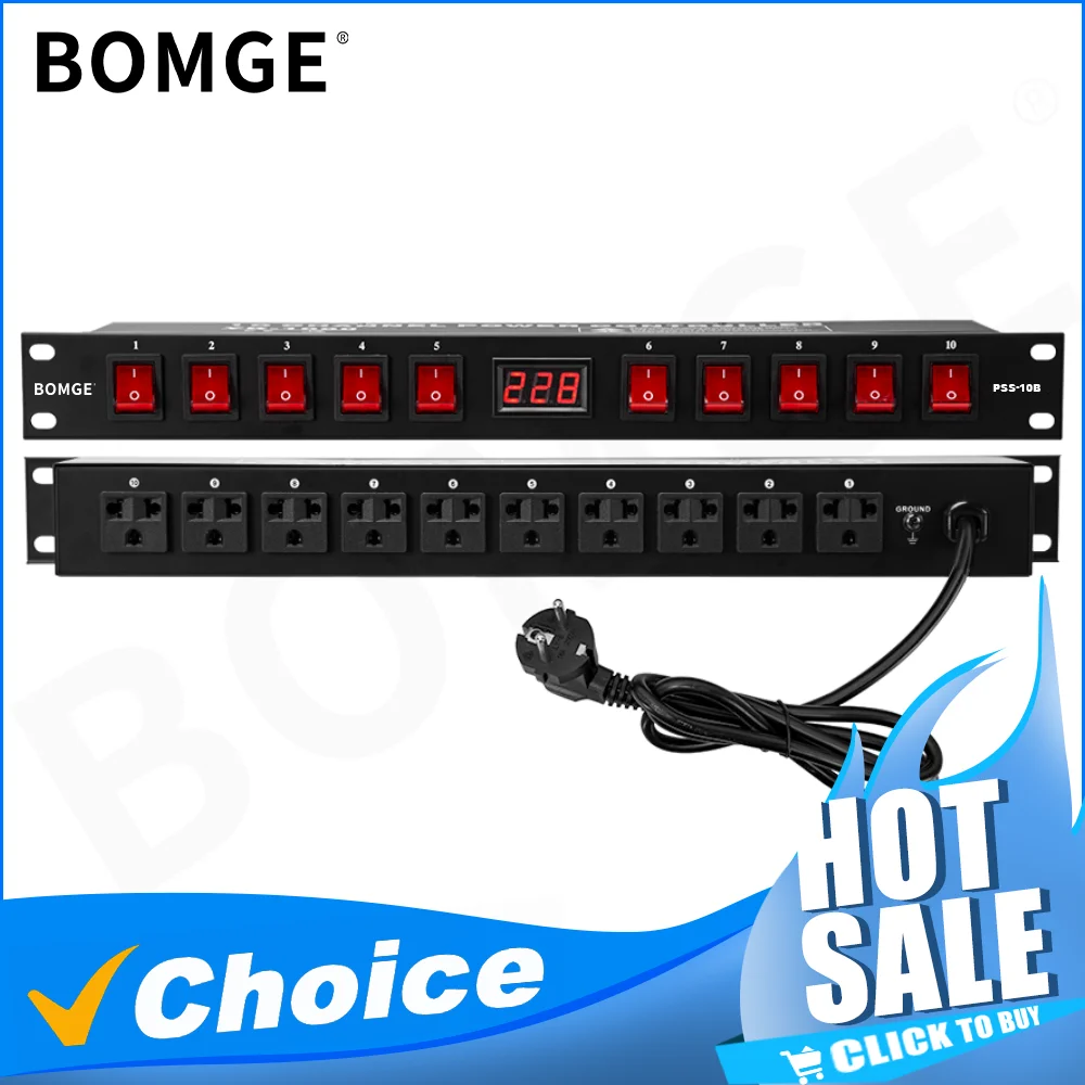 BOMGE Power conditioner 10 Independent Switch Rack power Audio Power conditioner rack w/Voltage Readout With USB Surge Protector