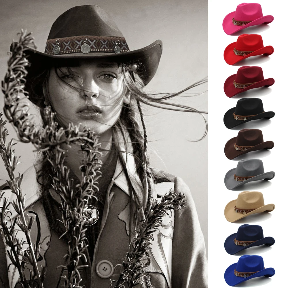 New Western Cowboy Top Hat with Curled Eaves, Retro Riding