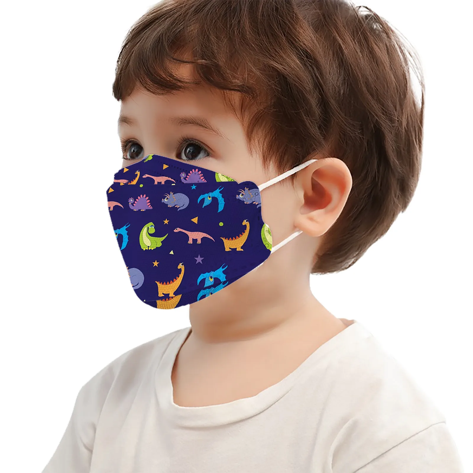 10Pcs Children's Fish-shaped Dinosaur Design Disposable Mask, Four-layer Ultra-filtering For Boys And Girls