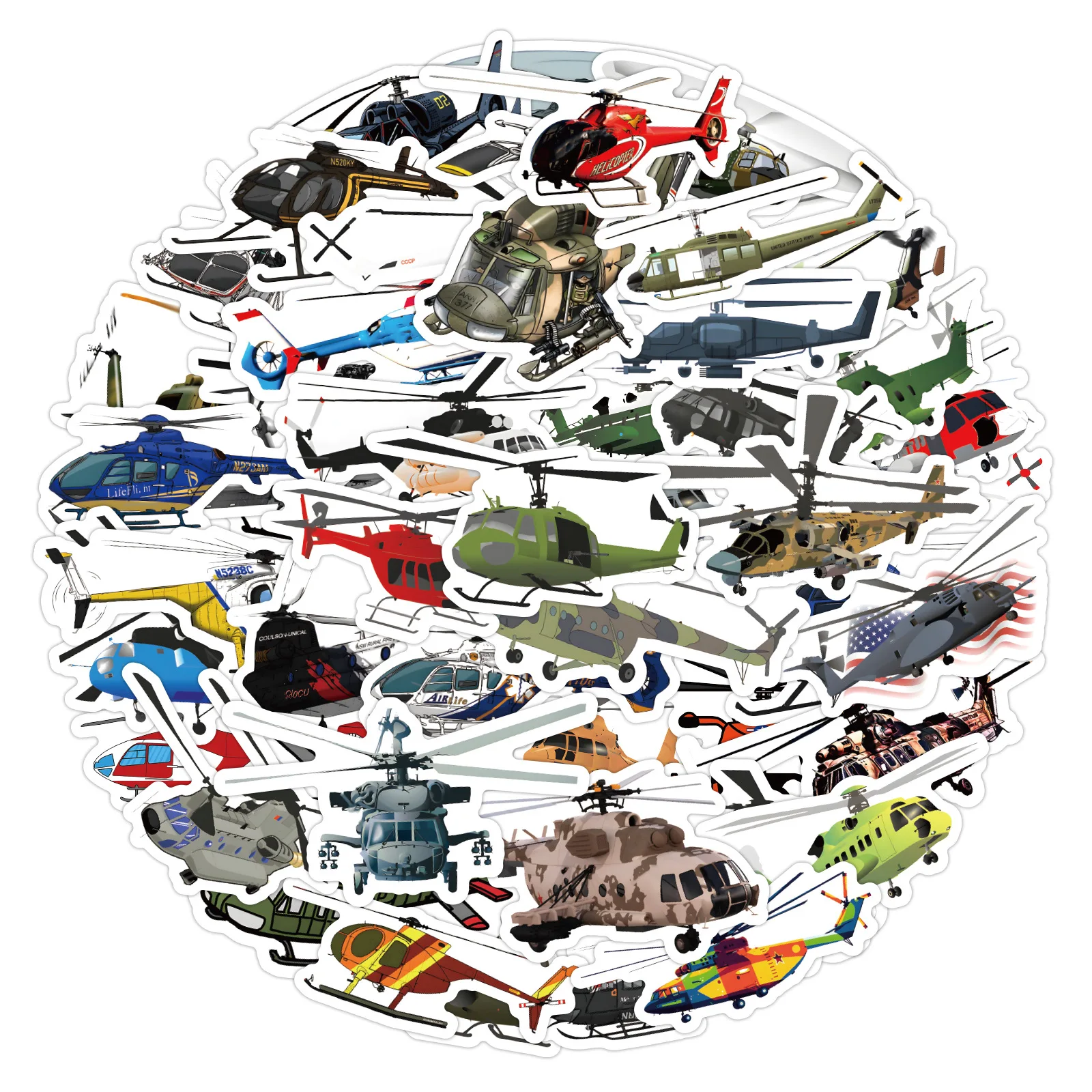 10/60PCS 공상 과학 헬리콥터 스티커 멋진 창조적 인 장식 스쿠터 오토바이 헬멧 워터 컵 방수 데칼 장난감