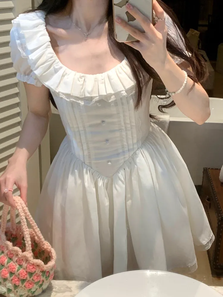 

Новинка, летние приталенные платья принцессы, женское однотонное ТРАПЕЦИЕВИДНОЕ короткое платье с оборками, модель Y2K в Корейском стиле на день рождения, милые платья