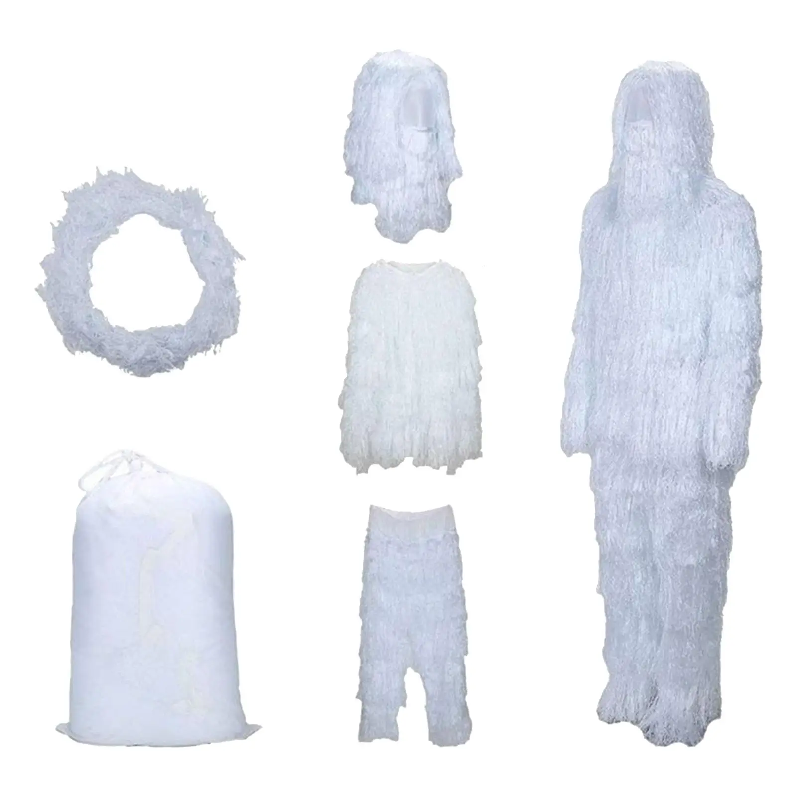 White Ghillie Suit Disguise Pants Hat for Game Photography Bird Watching