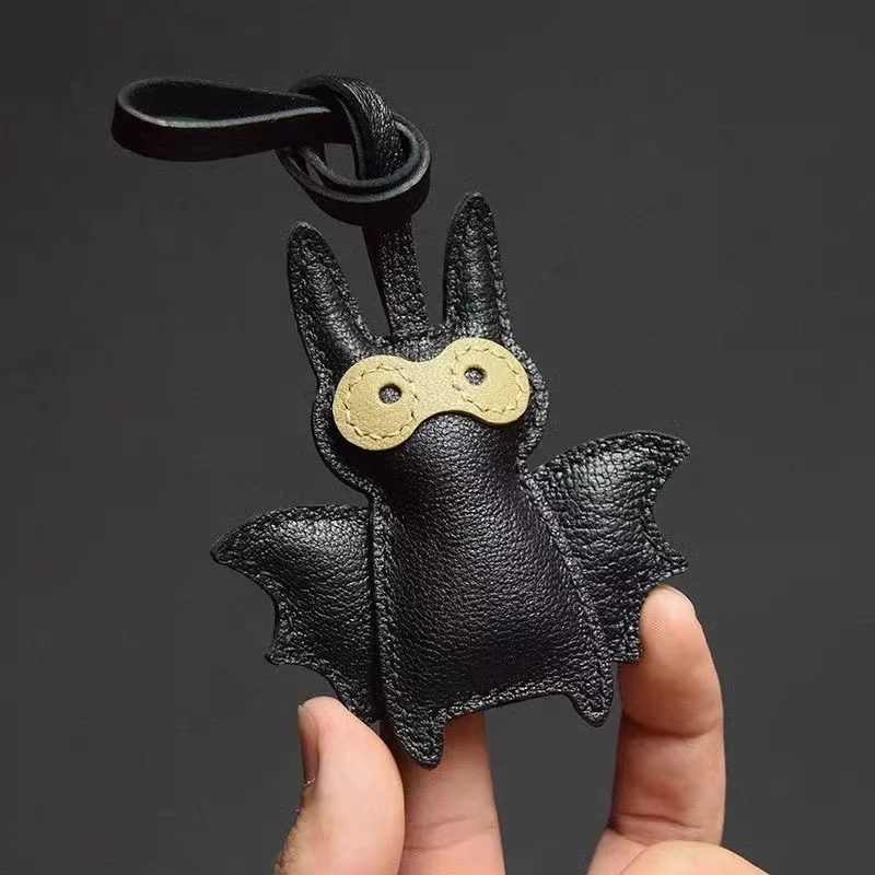 ROSHK genuine leather cute bat keychain bag pendant handmade