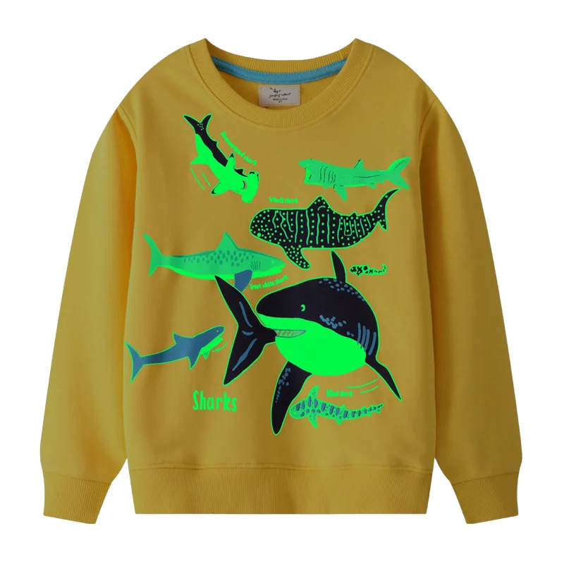 

1-8yrs Shark Animal Print Hoody Glow In Dark Luminous Yellow Girls Hoodies Kids Outerwear 1 2 3 4 5 6 7 8 Years Old 239556