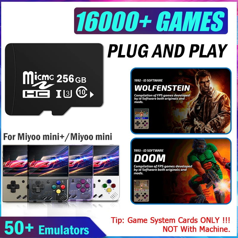 Carte de jeu rétro pour Yoo Mini Plus, nouveau système, 256 Go, 16000 + jeux, 50 + émulateurs, prise en charge PS1, NDS, MAcloser, carte TF