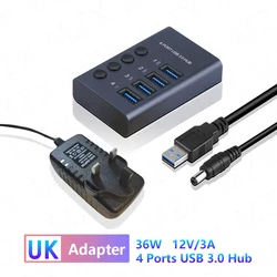 Premium Aluminum USB 3.0 Hub with Multiple Ports and Switch Adapter (4 Ports HUB UK)
