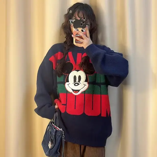 2024 New Disney Mickey Cartoon Lazy Style Pullovers Female 