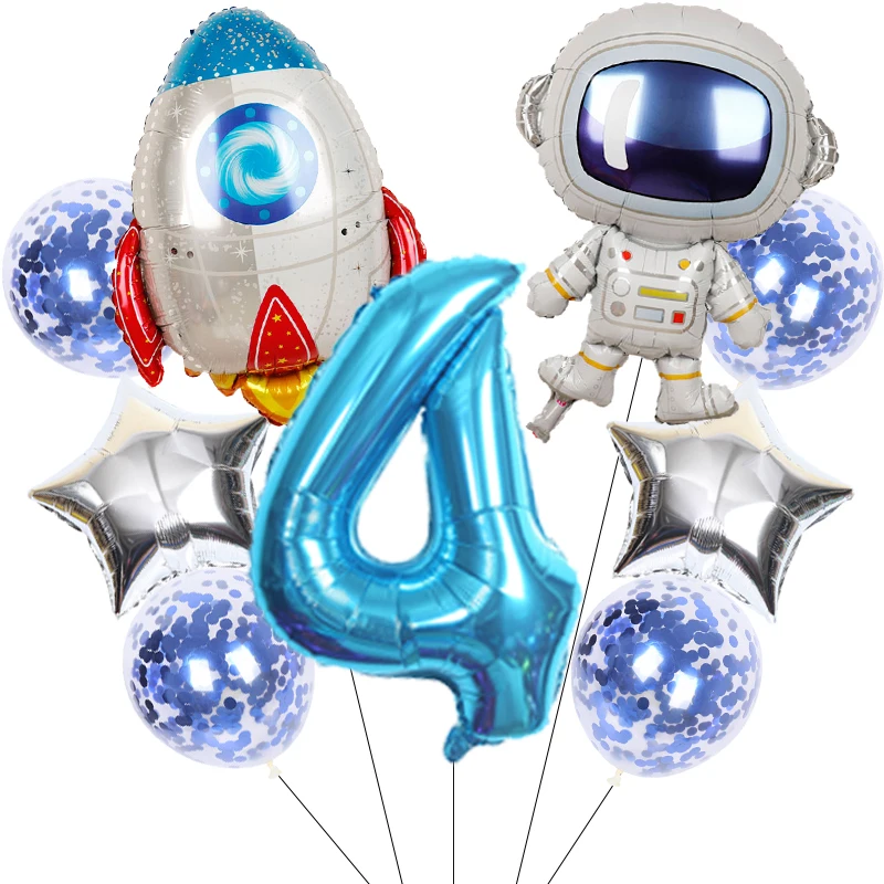 Rocket Astronaut Foil Balloons 32Inch blue Number Star Sequin Balloon Outer Space Theme Kids Birthday Party Decorations Metallic Sequin Balloons Foil Number Balloons Foil Balloons Birthday Balloons Aluminum Balloon Party Balloon Set Birthday Party Decoration Set