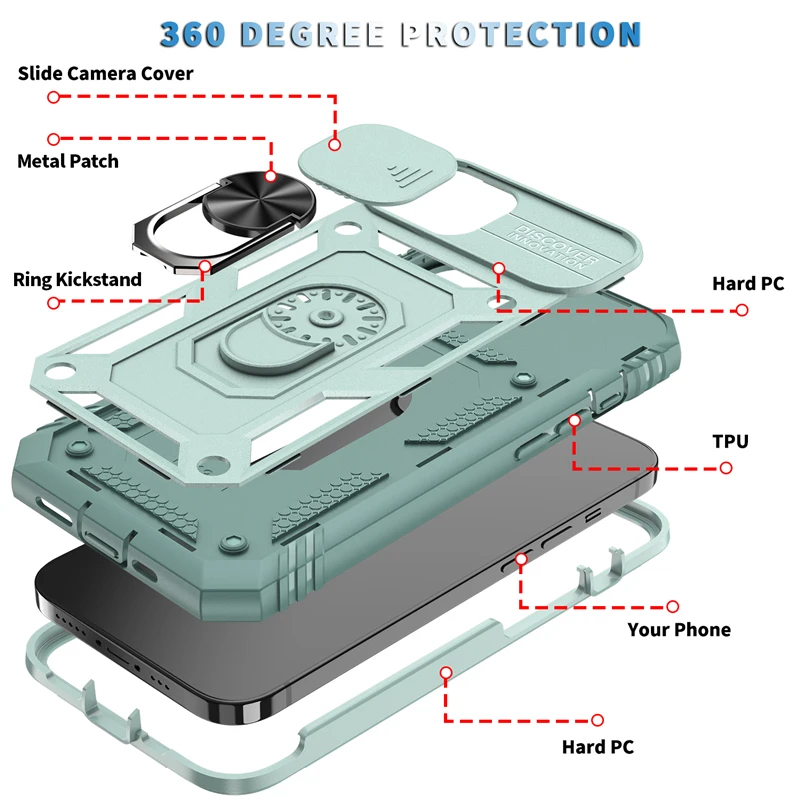 Slide Camera Lens Protection Magnetic Ring Holder Case For iPhone 17 16 15 14 13 12 11 Pro Max Plus Mini XR XS Shockproof Cover 4