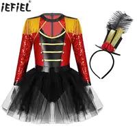 Costume de magicien de cirque pour filles, robe Tutu à manches longues, justaucorps à paillettes, Halloween, dompteur de Lion, ensemble de Cosplay de fête à thème 1