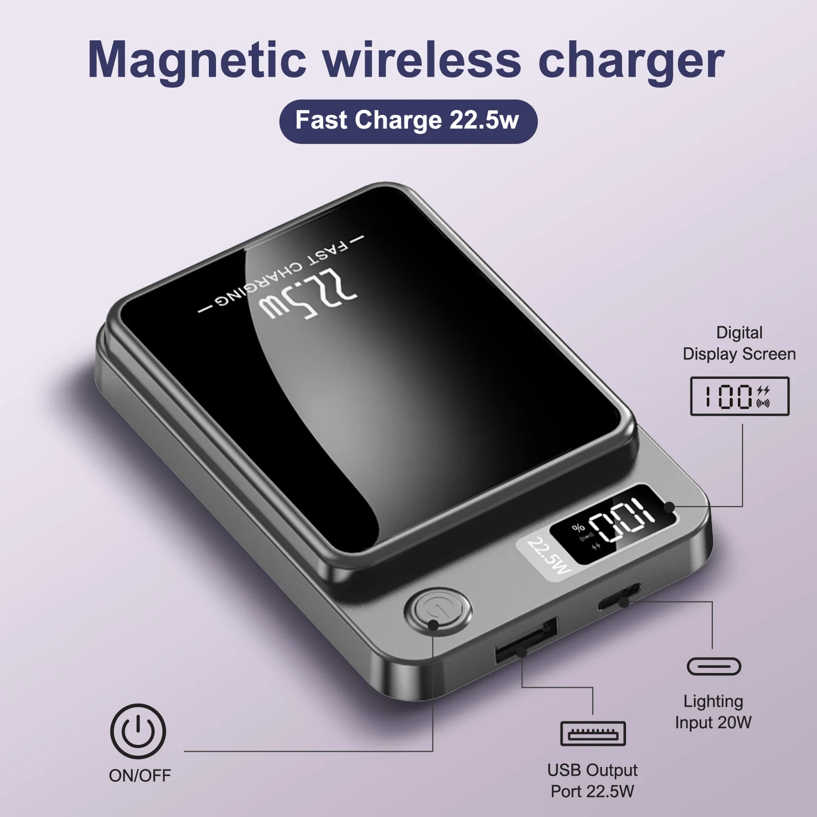 10000mAh Magnetic Charger Power Bank Wireless 22.5W USB-C Foldable Stand LED Display For IPhone 16/15/14/13/12 All Series 3