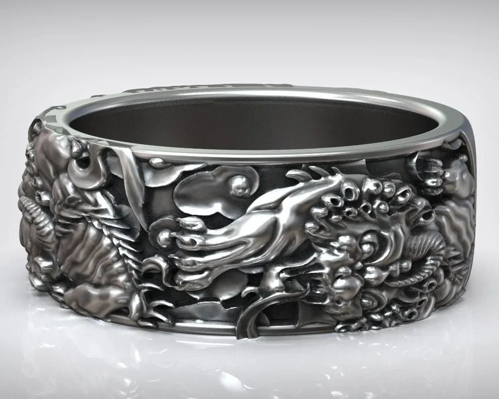 12g Chinese Tiger Traditional Ornament Wedding  Customized 925 Solid Sterling Silver Rings Many Sizes 6-13