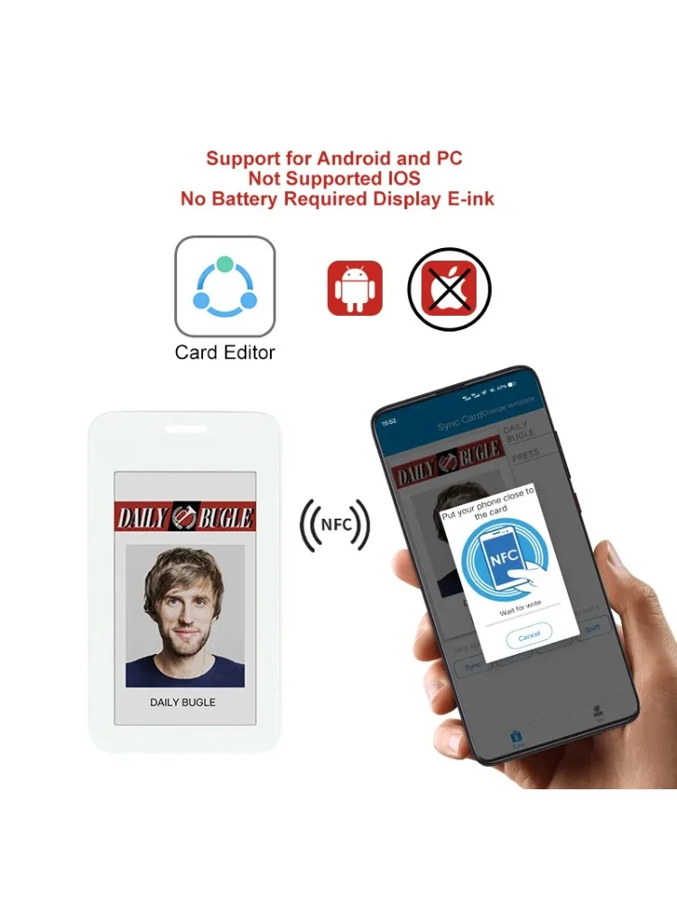 E-ink Picture Display Tag Electronic badge Passive NFC-Powered Nameplate 3.7inch E-Paper Price Label Business Badge Battery free
