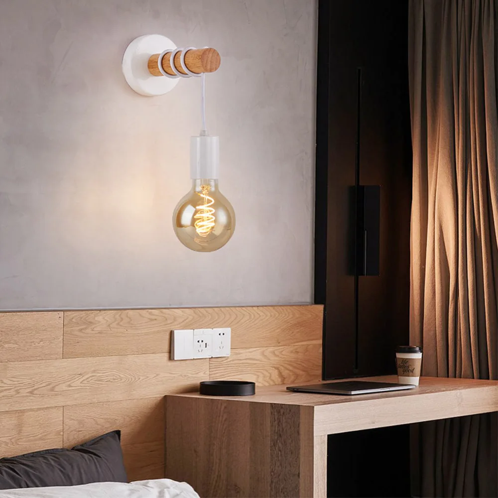 Wall Light Indoor Outdoor Decor Wood Wall Lamp E27 Home Sconce