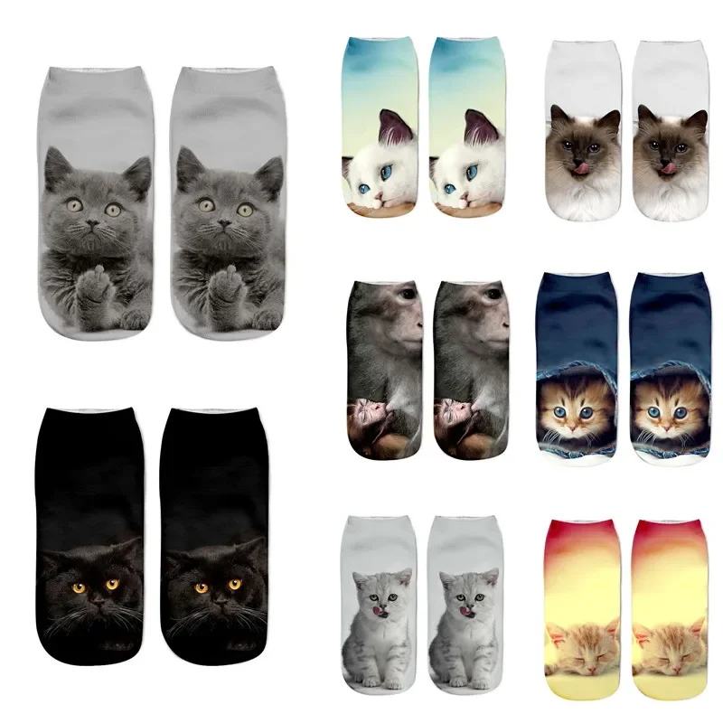 

Носки женские до щиколотки с забавными животными и 3D принтом котят, модные носки унисекс с мультяшным котом для женщин, Прямая поставка