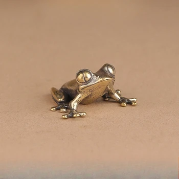 Retro Brass Mini Frog Miniatures Figurines Vintage Animal Figurine Toad Desktop Ornaments Home Decoration Crafts Tea Pet Decor