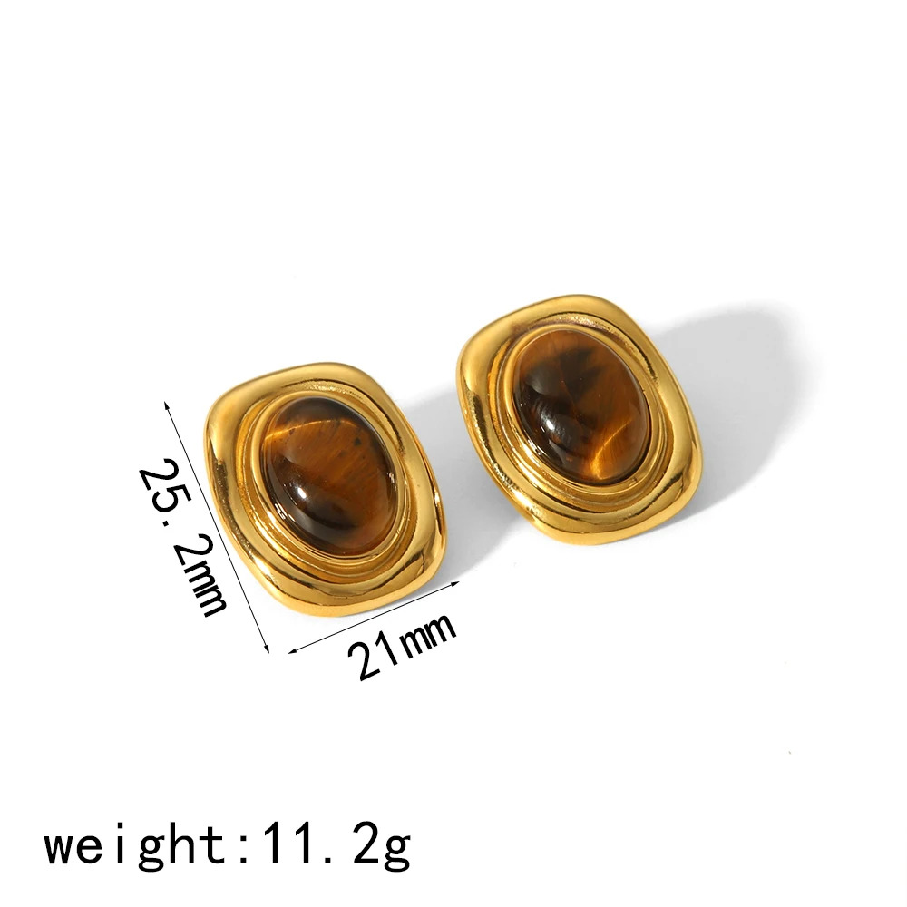 New Products Statement Nature Stone Tiger-eye Earrings Waterproof Gold Plated Stainless Steel Pearl Stud Earrings for Women 6