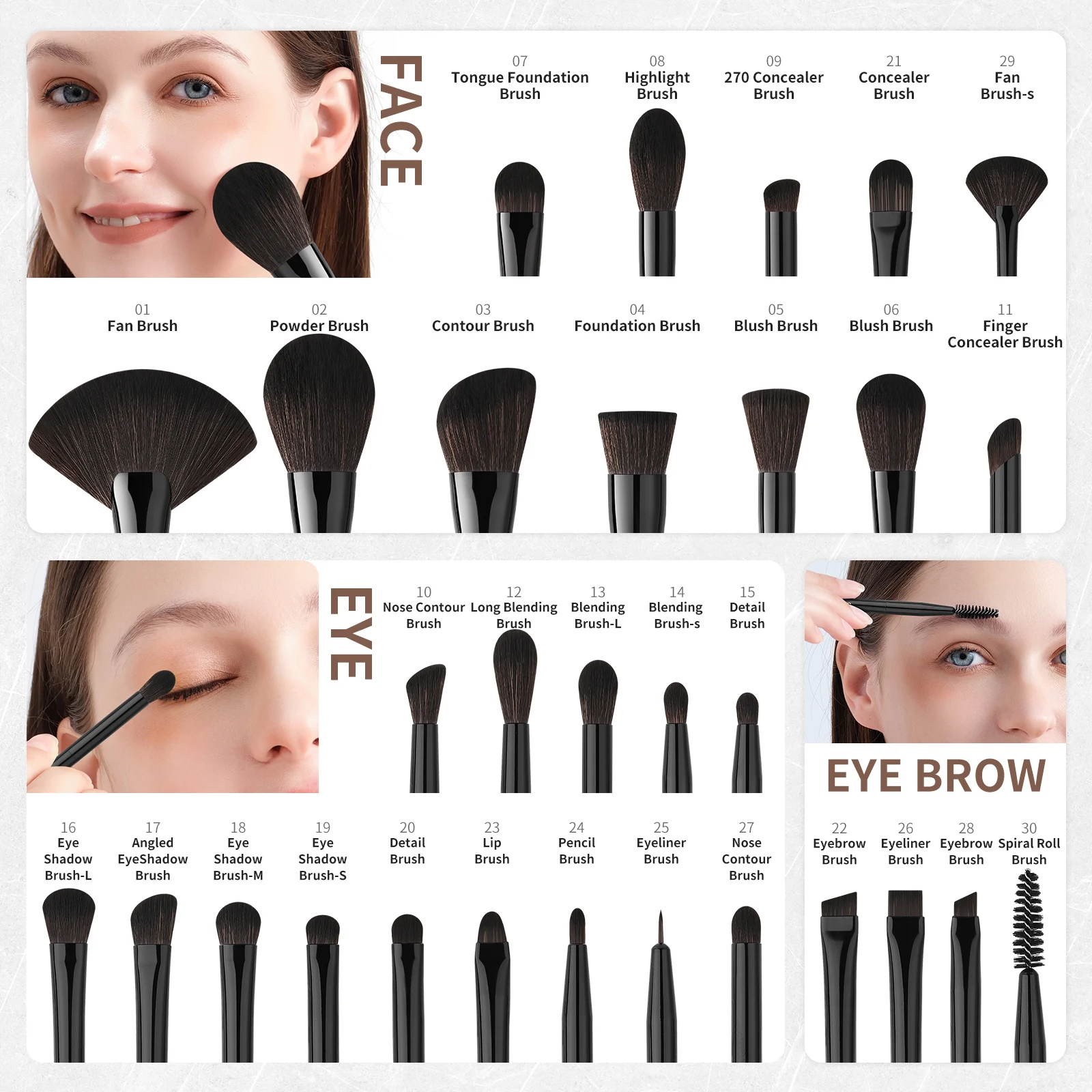 Docolor Makeup Brushes Set Professional 30Pcs OBSIDIAN Powder Foundation Contour Blush Concealer Eyeshadow Eyeliner Eyebrow 5