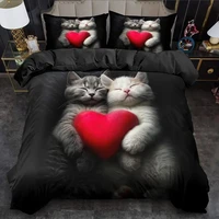 Ensemble de housse de couette chat mignon 3 pièces, housse de couette imprimée numérique 3D, ensemble de literie doux et confortable et respirant pour chambre à coucher, dortoir 1