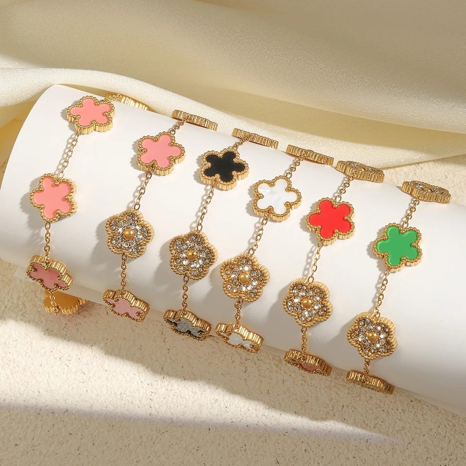 ZAKOL Cute Romantic Lucky Five Leaf Clover Flower Bracelets For