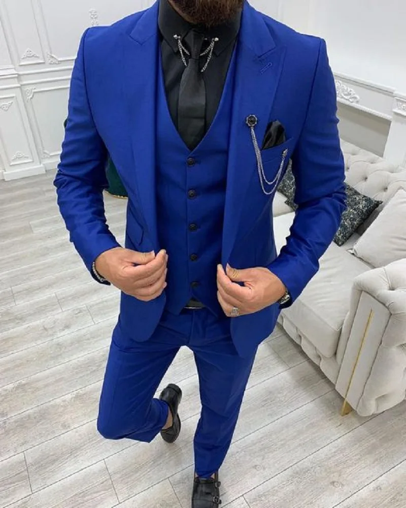 Slim Fit Men Suits Costume Homme Wedding Tuxedo Prom Terno Masculino Blazer Groom Wear 3 Pieces Jacket+Pant+Vest