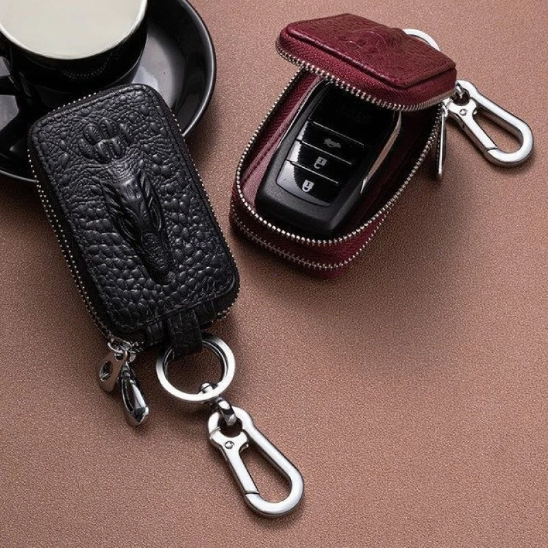 Premium Leather Key Holder and Organizer Pouch with Zipper Closure
