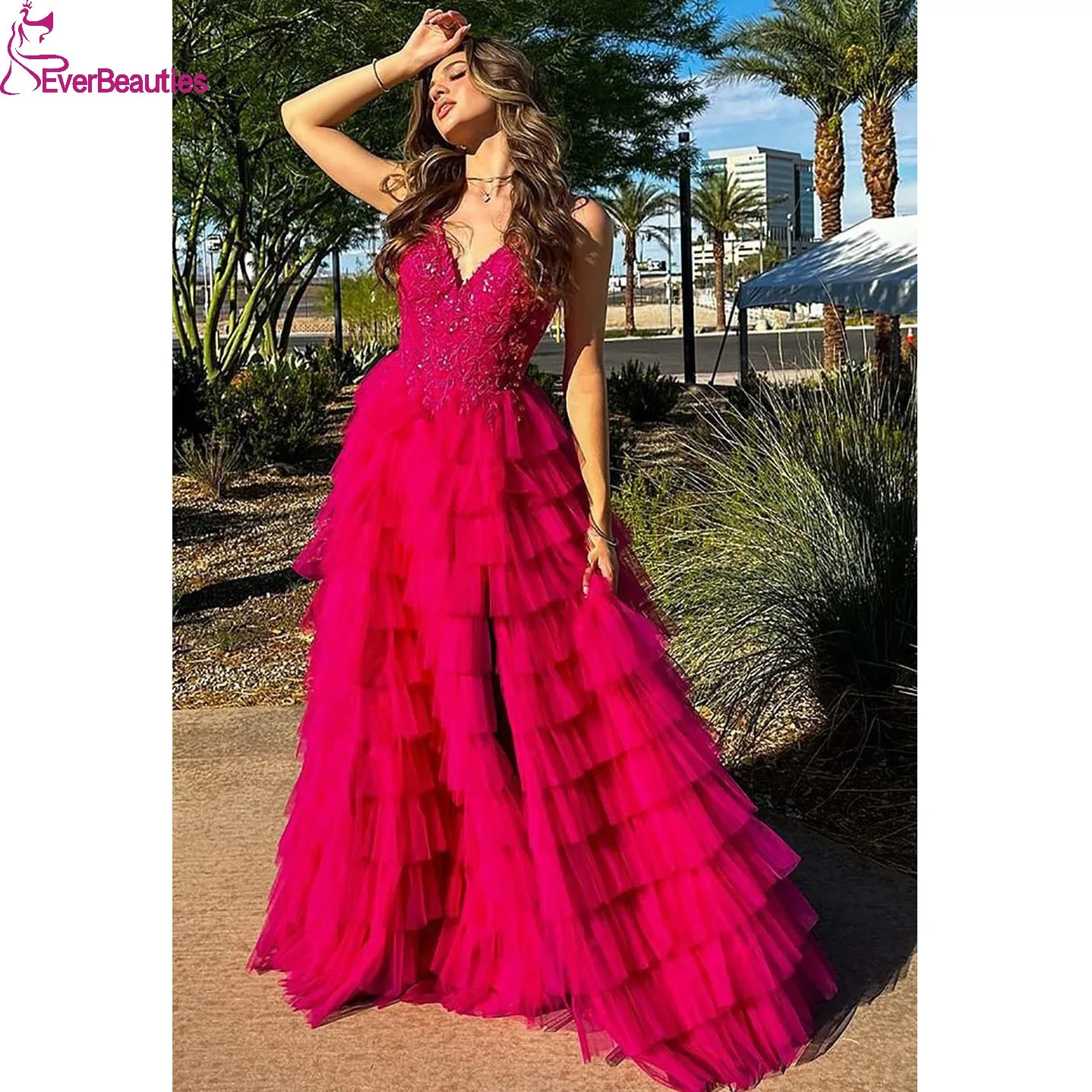 

Tulle Prom Dress Vestidos De Fiesta Elegantes Para Mujer 2023 A-Line Formal Party Dress V-Neck Vestidos Para Eventos Especiales