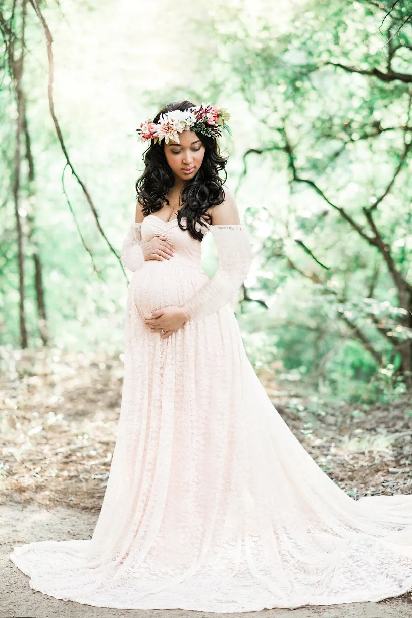 

Lace Maternity Dresses Photoshoot Pregnant Women Baby Shower Dress Sweep Train Maxi Gown Pregnancy Dress Photography Props