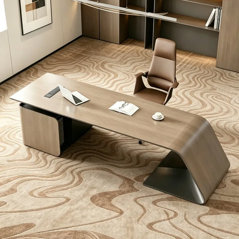 Scrivania da Ufficio Moderna di Lusso in Legno, Scrivania Direzionale con Spazio di Archiviazione, Design Decorativo, Arredamento Trendy - immagine 2