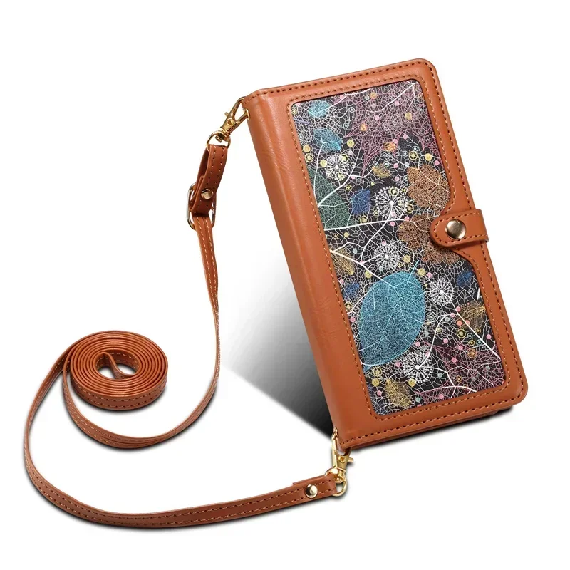 Luxurious Crossbody Zipper Leather Flip Case with RFID Protection Wallet Cover