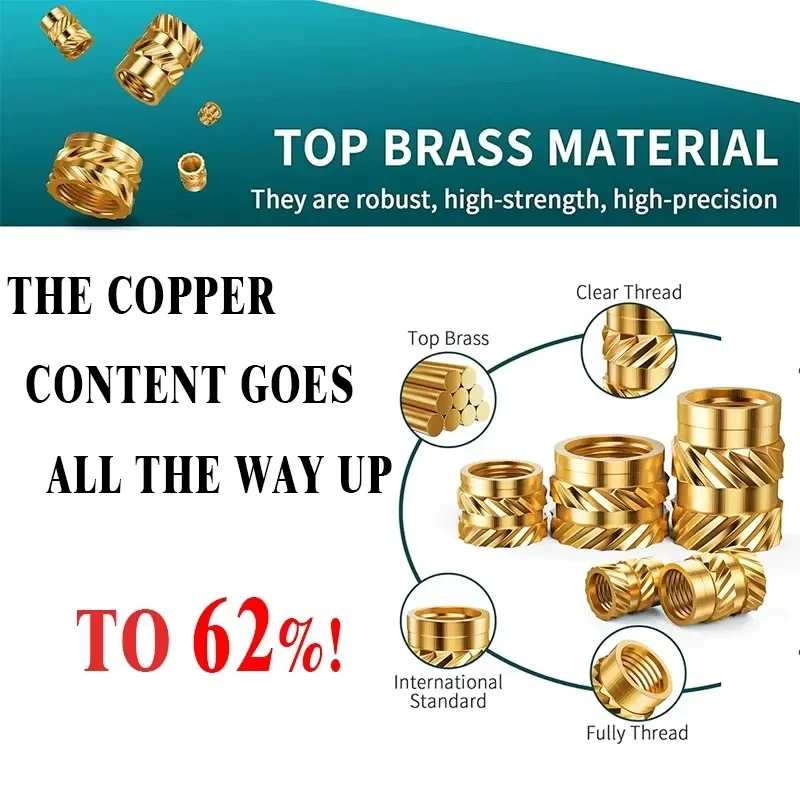 100/10 PCS Hot Melt Knurled Thread Brass Insert Nut M1/M1.2/M1.4/M2/M2.5/M3/M4/M5/M6/M8 Female Threaded Embedment