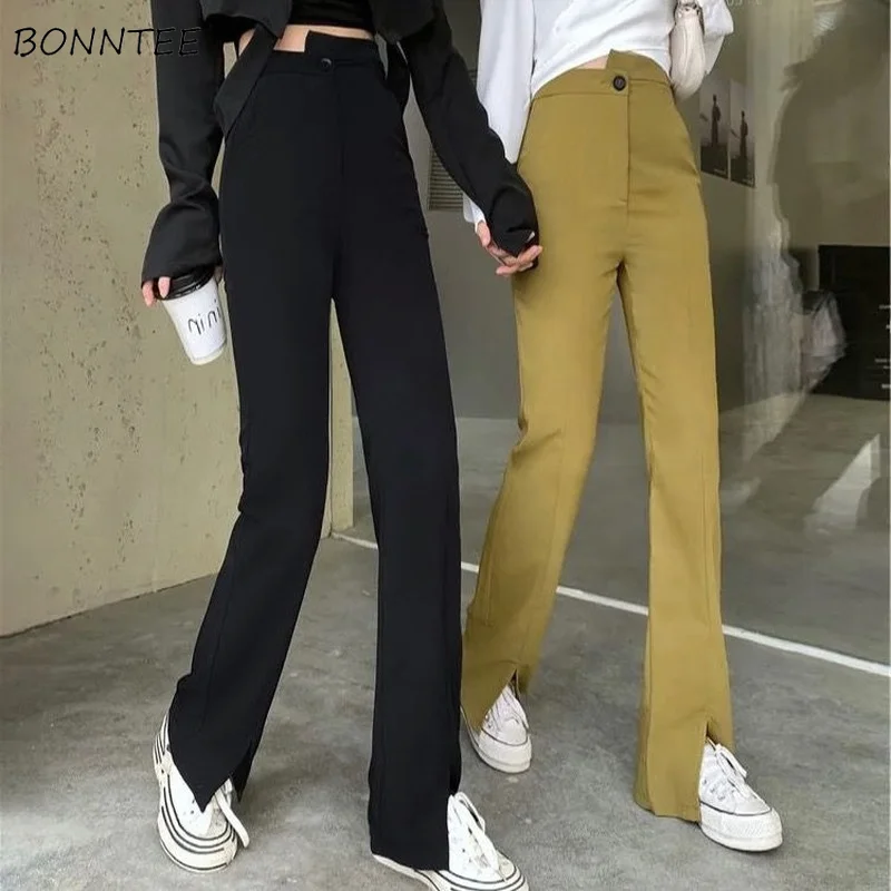 

Pants Women Casual Slim Split All-match Solid Office Ladies Elegant Trousers Leisure Younger High Waist Mujer Temperament Newest