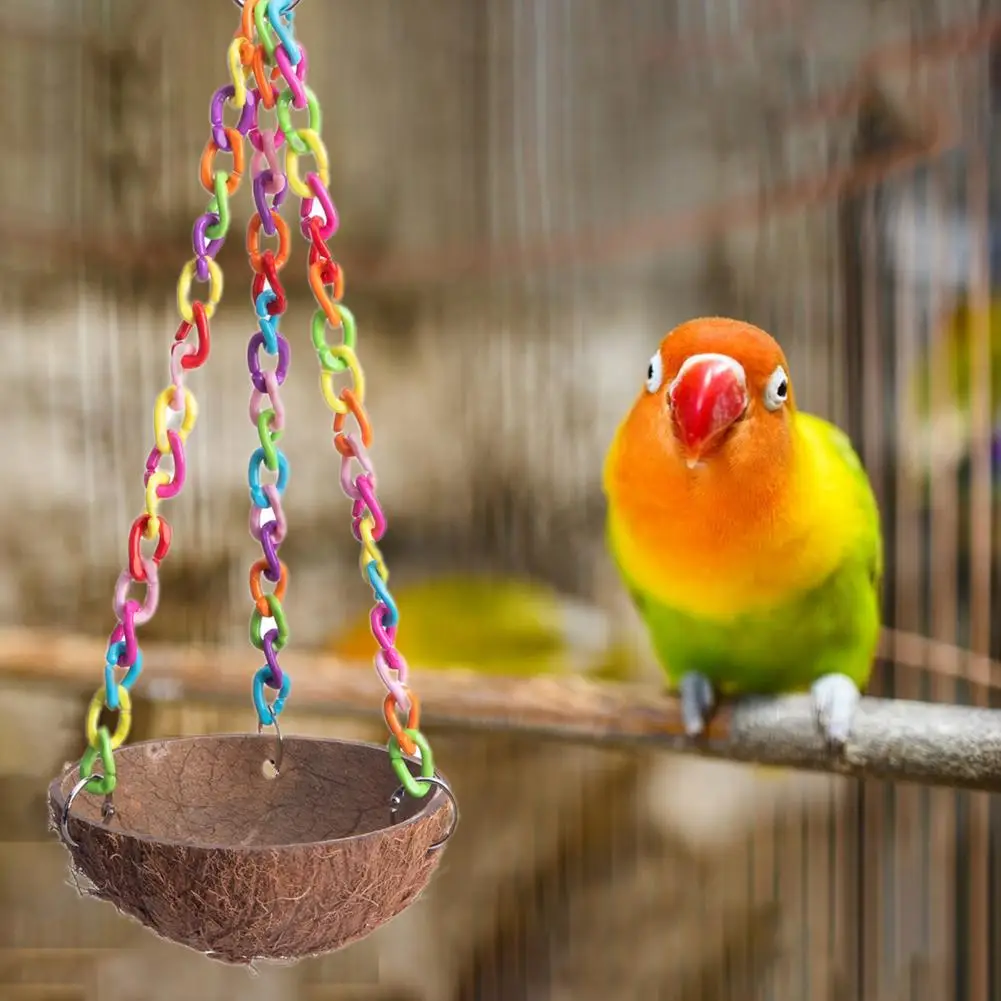 Bird House Colorful Chain Rest Play Coconut Shell Lightweight Hanging Parrot Swing Toy for Home