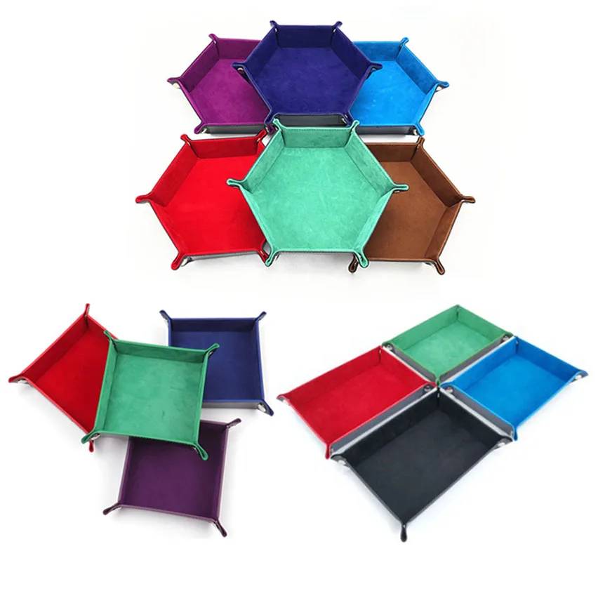 Foldable Dice Tray PU Leather Flannel Game Dice Plate Four Corners Folded Tray Home Desktop Decoration Box Coin Key Storage dice tray
